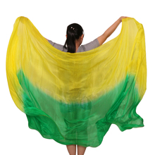 Nuevo velo de danza del vientre de seda 100% 5mm 250/270*114 cm colores degradados amarillo + verde teñido a mano danza del vientre velo de seda se puede personalizar 2024 - compra barato