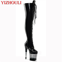 17-20cm Sexy High Heels Boots Women Pointed Toe Long Boots Knee High Lace-Up Autumn High Dance Shoes 2024 - buy cheap