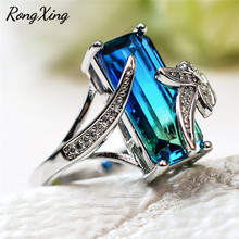 Anel de zircão com folha de cristal, anel fofo azul verde com zircônia, cor de prata para mulheres, multicolorido, pedra cz, joia de casamento feminina 2024 - compre barato