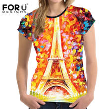 FORUDESIGNS 2018 Women Short T Shirt 3D France Eiffel Tower Woman Tops T-shirt Elastic Painting Ladies Shirts Female Tshirt Tees 2024 - buy cheap