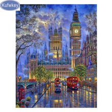 Kufwkey-pintura de diamantes 5d Diy "Ciudad de la noche", punto de cruz, mosaico de diamantes de imitación cuadrado/redondo, bordado 2024 - compra barato