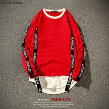Versma japonês harajuku bf fita retalhos hoodies moletom masculino outono hip hop streetwear oversized hoodie dropshipping 2024 - compre barato