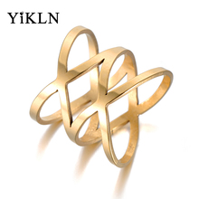 YiKLN Hollow Double X Shapae Anniversary Rings Gold Color Stainless Steel Wedding Ring Jewelry For Women Christmas Gifts R18121 2024 - buy cheap