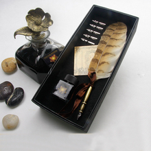 Natural Owl Feather Antique Dip Pen Set with 1 Pen Holder 1 Gift Box 1 ink and 5 Nibs 2024 - buy cheap