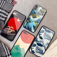 Wave Art Japan Green Illust Classic Tempered Glass Phone Case For iPhone 6 6plus 7 plus 8 8plus 5 5S 5C SE X XS XR XS Max 2024 - buy cheap