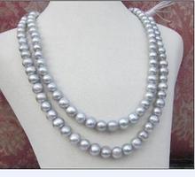 Collar de perlas naturales AAA + 9-10MM, collar redondo del Mar del Sur gris, cierre de oro de 14 quilates de 50" 2024 - compra barato