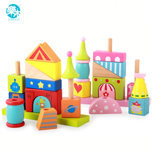 Conjunto de blocos de construção de madeira para bebês, jogo de bloco de madeira educacional montessori, brinquedos infantis 2024 - compre barato