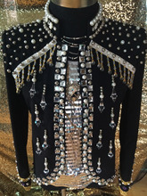 Handmade Men's Pearls Rhinestone Performance Jacket Costume Nightclub Bar DS Stage Singer Dancer Suit 2024 - buy cheap