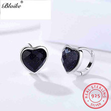 Blaike 100% Solid S925 Sterling Silver Hoop Earrings For Women Black Stone Heart Earrings Wedding Fine Jewelry Accessories Gifts 2024 - buy cheap