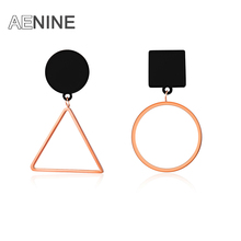 AENINE Rose Gold Color Triangle & Circle Stud Earrings Jewelry Stainless Steel Geometric Earrings For Women Brincos OGE359 2024 - buy cheap
