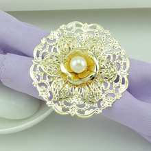 12pcs/lot Luxurious Napkin Hotel Wedding Supplies Napkin Ring Gold Plated Diamond Pearl Napkin Buckle Desktop Decoration ME 045 2024 - buy cheap