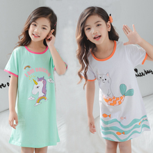 Детская Хлопковая ночная рубашка с единорогом, пижамы для маленьких девочек, летние платья с героями мультфильмов, домашняя одежда, детская одежда для сна, gechelik 2024 - купить недорого