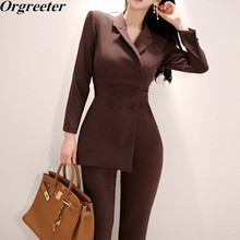 High Quality Overalls for women 2018 Autumn OL Blazer Double-breasted Notched Long Sleeve Elegant One Piece Jumpsuit Rompers 2024 - buy cheap