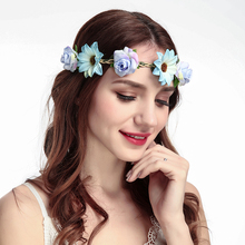 Summer Wedding Floral Crown Head Band Kids Party Wreath Floral garlands with Ribbon Adjustable flower crown Rose for women 2024 - buy cheap