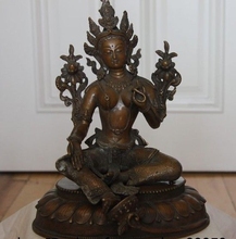 10 tibete Budismo Cobre Bronze Kwan yin-Guanyin Bodhisattva Estátua de Tara Verde 2024 - compre barato