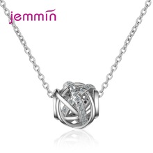 Delicate Excellent Lucky Bead Pendant Necklace Vintage Pure  Silver for women lady girl wholesale Clear Cubic Zircon Necklace 2024 - buy cheap