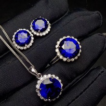 sapphire jewelry set sapphire 925 sterling silver 1pc pendant,1pc ring ,2pcs Earring 2024 - buy cheap