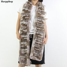 2018 new Women's Scarves Wraps Winter Handmade Knit Rex Rabbit Fur Long Scarf For Women Winter Neck Warmer Scarfs Shawls Female 2024 - buy cheap
