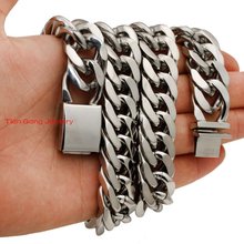 24" 15mm 2015 New Fashion Mens Curb Jewelry 100% Genuine 316L Stainless Steel Necklace Mens Boys Cuban Curb Chain Necklace 2024 - buy cheap