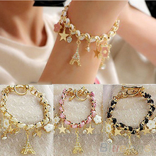 Joyería de moda para mujer, cadena de oro de múltiples elementos, cuerda de cuero, pulsera de cristal hecha a mano, pulseras y colgantes 2024 - compra barato