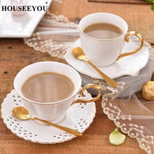 British White Bone China Coffee Cup Saucer Spoon Set 200ml Concise Ceramic Teacup Europe Porcelain Tea Cup Cafe Mug Drinkware 2024 - buy cheap