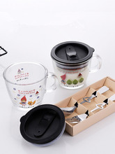 Korean Cartoon Glass Mug Breakfast Creative Coffee Milk Tea Cup Household Glass Thick Heat-resistant With Lid Student Drinkware 2024 - buy cheap
