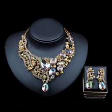 Luxury Vintage Jewelry Set Necklace Earrings Maxi Women Big Pendent CHEAP Statement Collares F1024 with Rhinestones 6 Colors 2024 - buy cheap