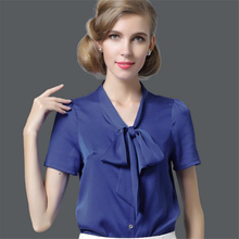 Woman Plus Size 60% Silk Blouse Female Oversize Silk Shirts Lady Ribbon Silk Shirt Women Summer Breathable Stretch Silk Tops 2024 - buy cheap