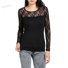 Новый Для женщин Кружевная рубашка Вышивка Цветочный крючком футболка рубашка с длинными рукавами Топы корректирующие Vestidos blusas femininas M-XL 36 2024 - купить недорого