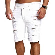Мужские зауженные модельные прямые джинсовые брюки на молнии рваные джинсы до колена 2024 - купить недорого