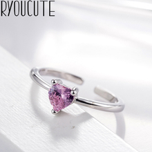 Anéis de prata para mulheres, anéis de cor roxo com coração real, joia de casamento, punk, anel grande com tamanho ajustável 2024 - compre barato