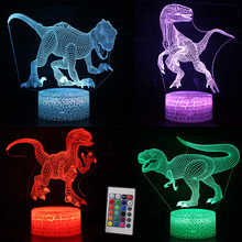 2018 3D игрушки динозавра Велоцираптор, светодиодный светильник с 7 цветами, светится в темноте, игрушки для детей, декор для спальни, подарки на день рождения 2024 - купить недорого