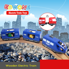 EDWONE-Tren Eléctrico magnético de madera para niños, juguete con dos vagones compatibles con Tomasi, ranura de madera, 3 unids/set por juego, el mejor regalo 2024 - compra barato