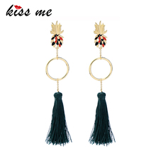 KISS ME Long Green Tassel Earrings Charming Geometric Enamel Pineapple Drop Earrings for Women Ethnic Jewelry 2024 - buy cheap