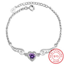 Pulsera de mano de Plata de Ley 925 con diamantes de imitación, pulsera de mano con corazón de amor, color morado 2024 - compra barato