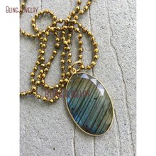 Bohemian Labradorite Pendant Large Oval Pendant Necklace Hand Knotted Gold Hematite Beads Necklace NM21514 2024 - buy cheap
