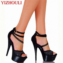 15cm ultra high heels sandals rivets open toe cover heel with the temptation to shoes 6 inch Platform dance Sandals 2024 - buy cheap