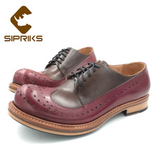 Sipriks-zapatos de vestir hechos a mano para hombre, Calzado con suela de cuero grueso, diseño único, Estilo Vintage, Brogue 2023 - compra barato