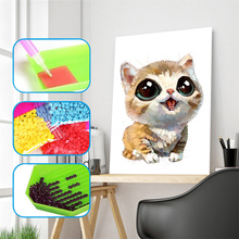 DIY Cute Animal Diamond Painting Cross Stitch Partial Circular Diamond Embroidery Big Eye Cat Pictures of Rhinestones 2024 - buy cheap