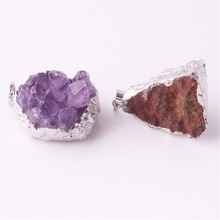 Druzy 6 pçs irregular aleatório ametistas de pedra natural tratar quartzo cristal geode corte piont colar pingentes cura pêndulo livre 2024 - compre barato