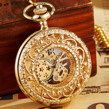 Древний античный стимпанк Механические карманные часы ожерелье ручной работы резной полый Скелет Fob часы подвеска цепь для мужчин и женщин 2024 - купить недорого