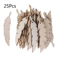 25pcs Laser Cut Wood Feather Embellishment Wooden Shape Craft Wedding Decor 2024 - buy cheap