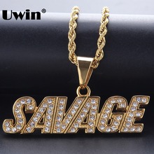 Uwin Drop Shipping Gold Color Stainless Steel SAVAGE Pendant Top Quality Fashion Hiphop Necklace Jewelry With Free Rope Chain 2024 - buy cheap