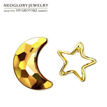 Neoglory-pendientes de cristal austriaco para mujer, exquisito diseño de Luna y Estrella, Color dorado amarillo claro, a la moda, vacaciones románticas 2024 - compra barato