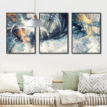 Modern Minimalist Blue and Golden Abstract Art Decorative Painting Living Room Wall Prints Home Decor Framed Canvas Art Picture 2024 - buy cheap