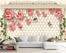 beibehang Wallpaper custom European luxury romantic rose soft bag Roman column TV photo mural wall living room bedroom wall 2024 - buy cheap