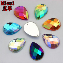 Micui 50PCS 18*25mm Drop Shape AB  Acrylic Rhinestone Sew On Flat Back Fancy Crystal Stones For Clothing Dress Decorations ZZ444 2024 - buy cheap