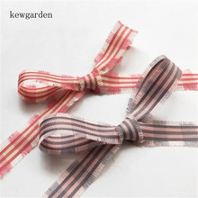 Kewgarden-Cinta de satén a cuadros con borde peludo, 15mm, pendientes DIY, broche, lazo para el pelo, accesorios de embalaje, 25 yardas 2024 - compra barato
