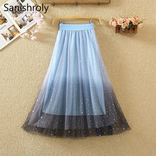 Sanishroly Summer Autumn Women Midi Long Star Sequined Skirt A-Line Lace Skirts Female Elastic High Waist Ball Gown Skirt SE668 2024 - buy cheap