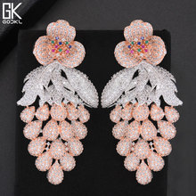 GODKI 75mm Pink Trendy Luxury Grape Nigerian Tassels Long Dangle Earring For Women Wedding Zircon CZ Indian Dubai Bridal Earring 2024 - buy cheap